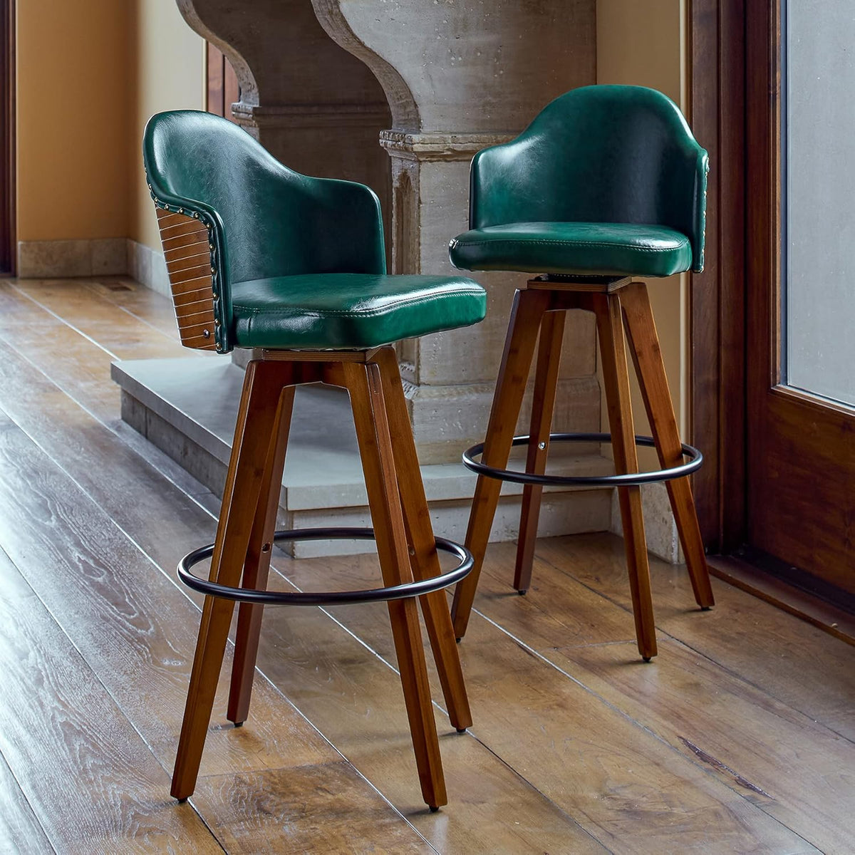 Set of 2 Swivel Bar Stools with Back Rest and Footrest I23225