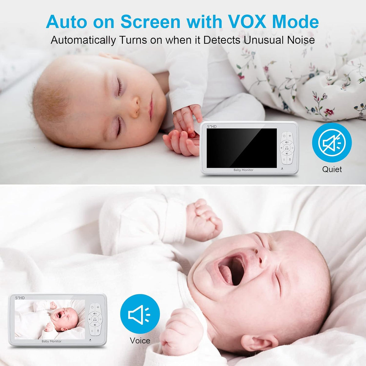 Video Baby Monitor with Camera and Audio, 5 Inch 720p HD Display M45346