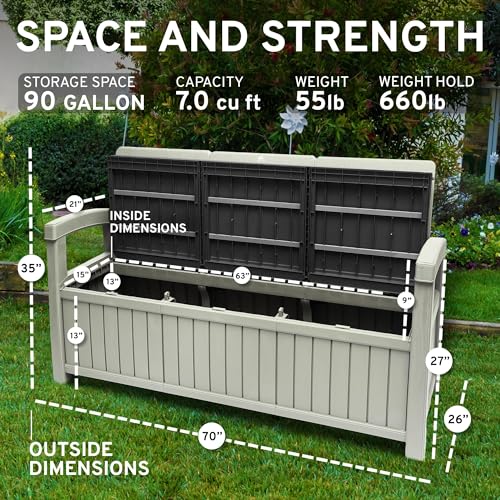3 Seat 90 Gallon Weatherproof Resin Storage Bench T58089