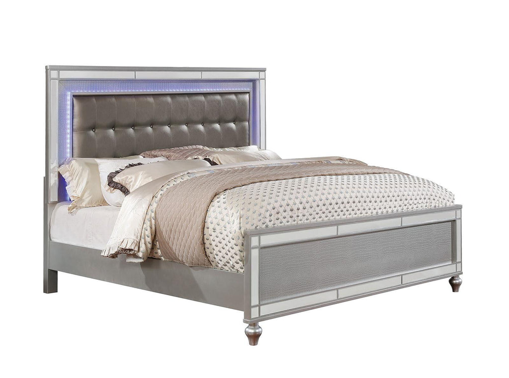 Contemporary Silver Solid Wood King Bedroom Set 5pcs S66273