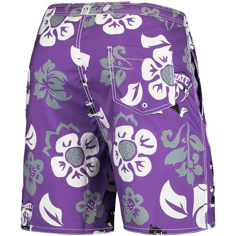 Men's Purple Kansas State Wildcats Floral Volley Logo Swim Trunks V3968