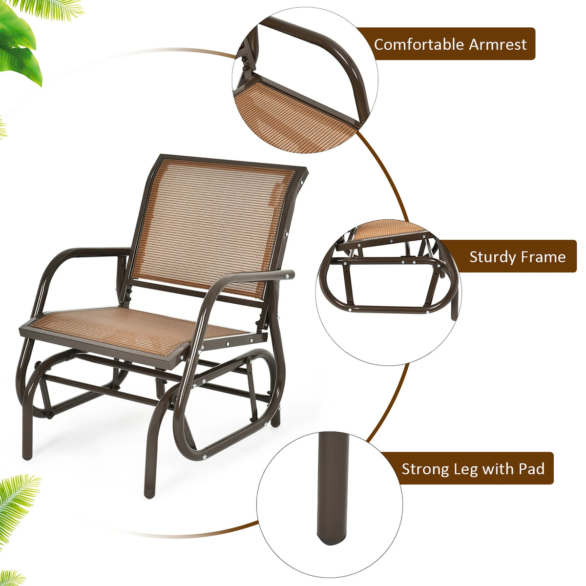 Outdoor Single Swing Glider Rocking Chair Grey T16027