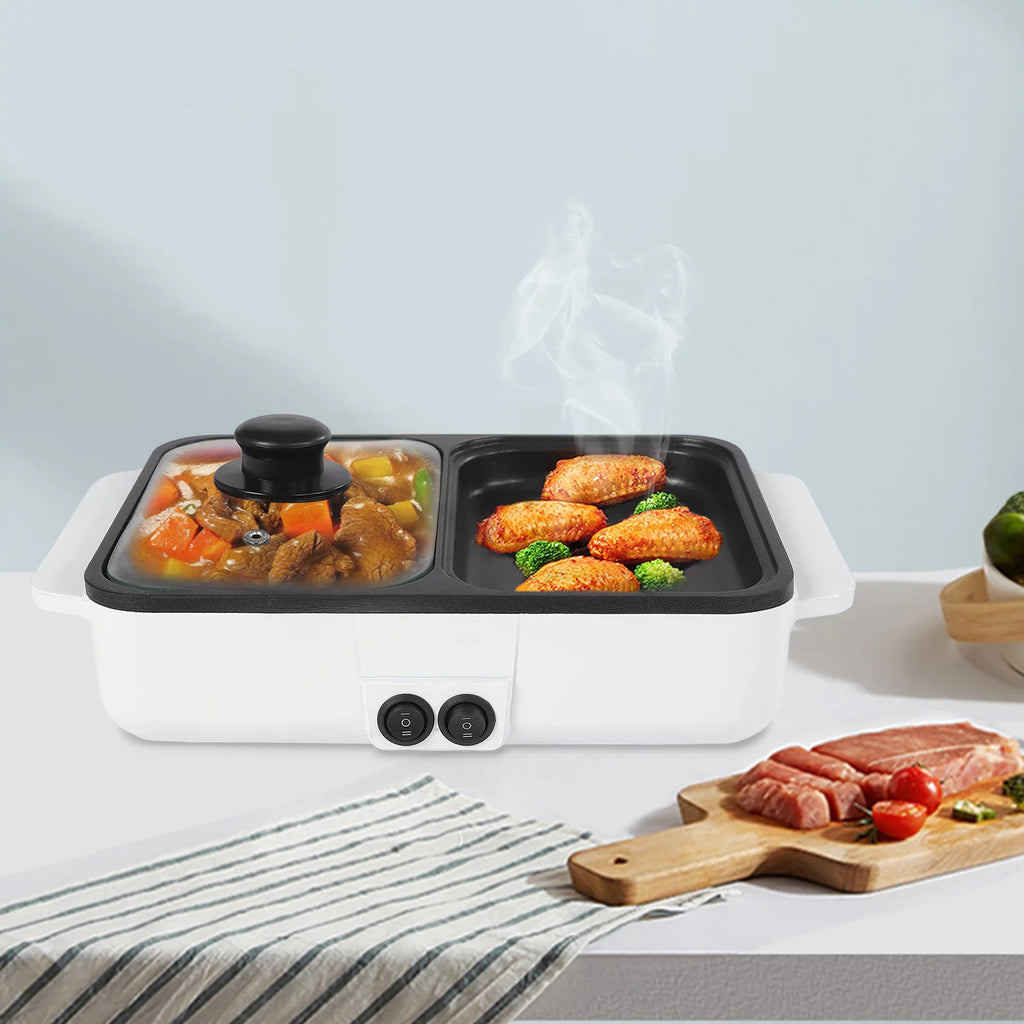 White 2 in 1 Electric Hot Pot and Grill O871