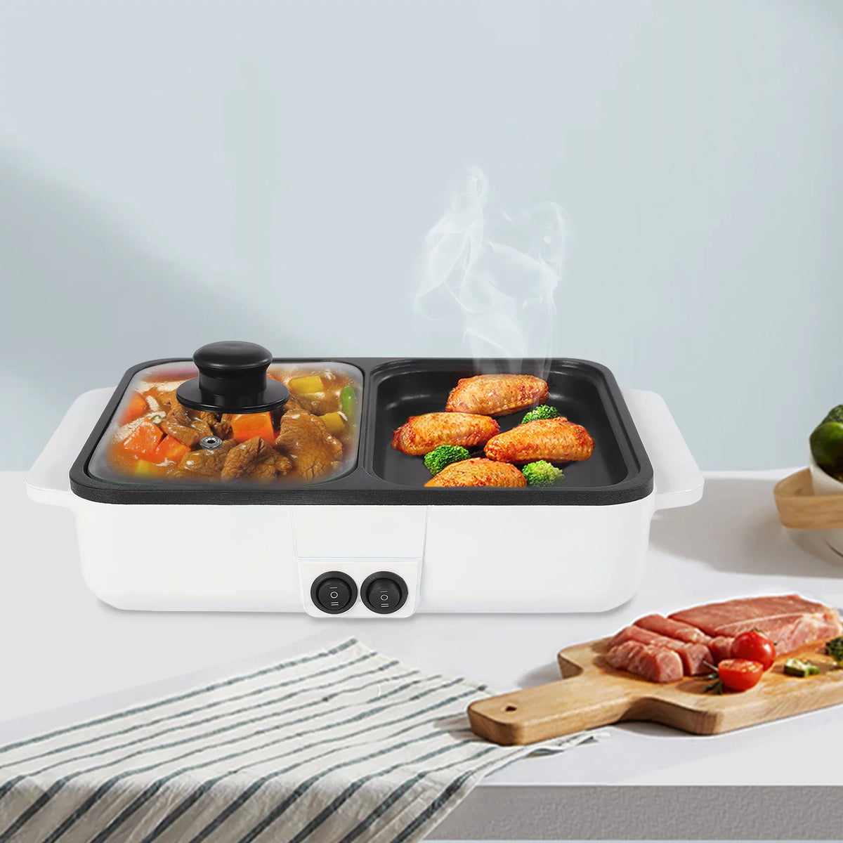 White 2 in 1 Electric Hot Pot and Grill O871