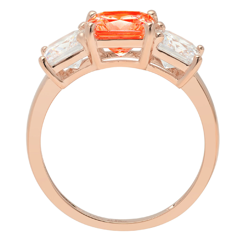 18K Rose Gold Three-Stone Ring with Clear Simulated Diamond G2035