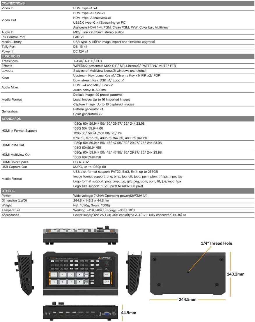 4 HDMI Video Mixer Switcher USB Output V27254