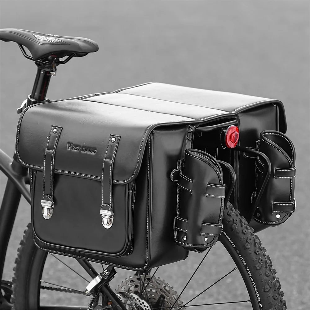 Retro Leather Bike Rear Bag with Side Bag Y2441
