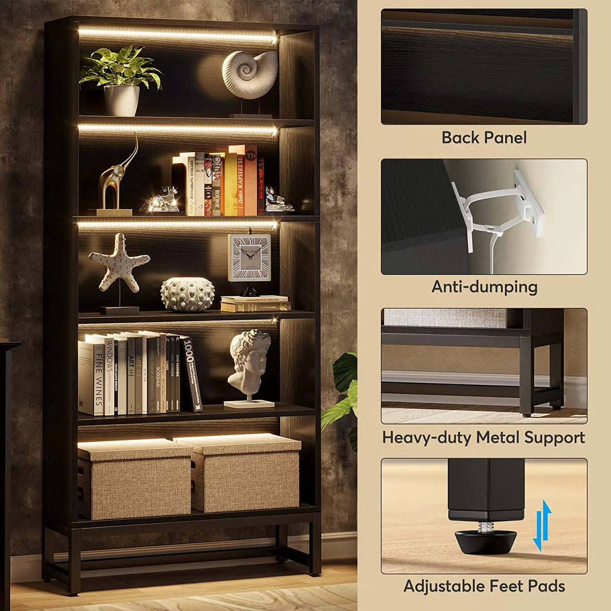 5 Shelf Bookcase with Led Lights P15238