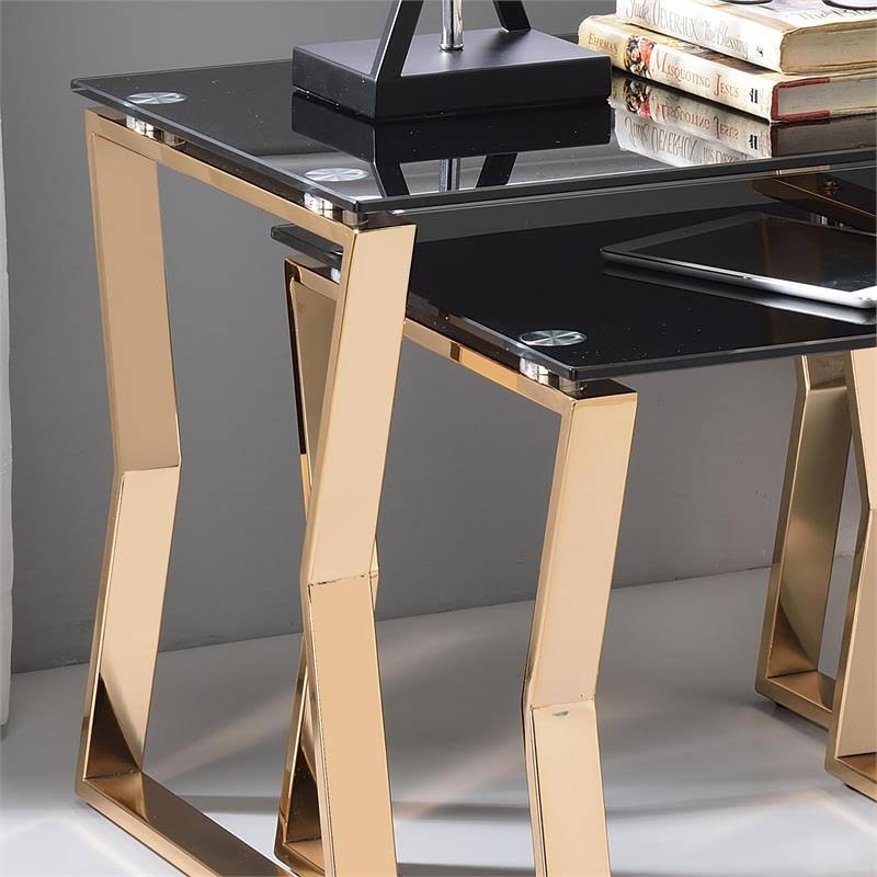 2-Piece Glass Top Nesting Table in Gold C8429