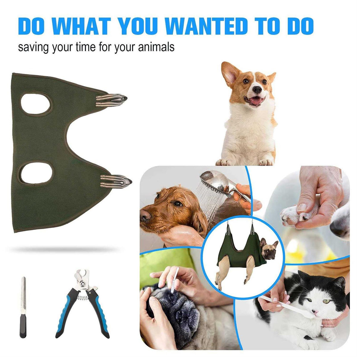 10 in 1 Pet Grooming Hammock Harness with Nail Clippers W463
