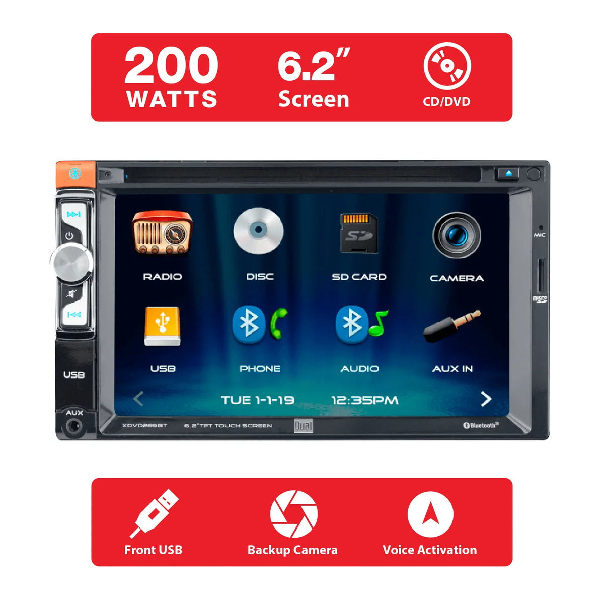 6.2 inch Double DIN Car Stereo Head Unit with CD/DVD O8072