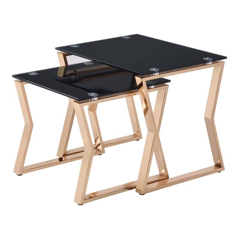 2-Piece Glass Top Nesting Table in Gold C8429