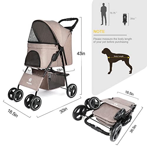 Navy Blue Four Wheels Pet Dog Stroller with Storage Basket Y60174