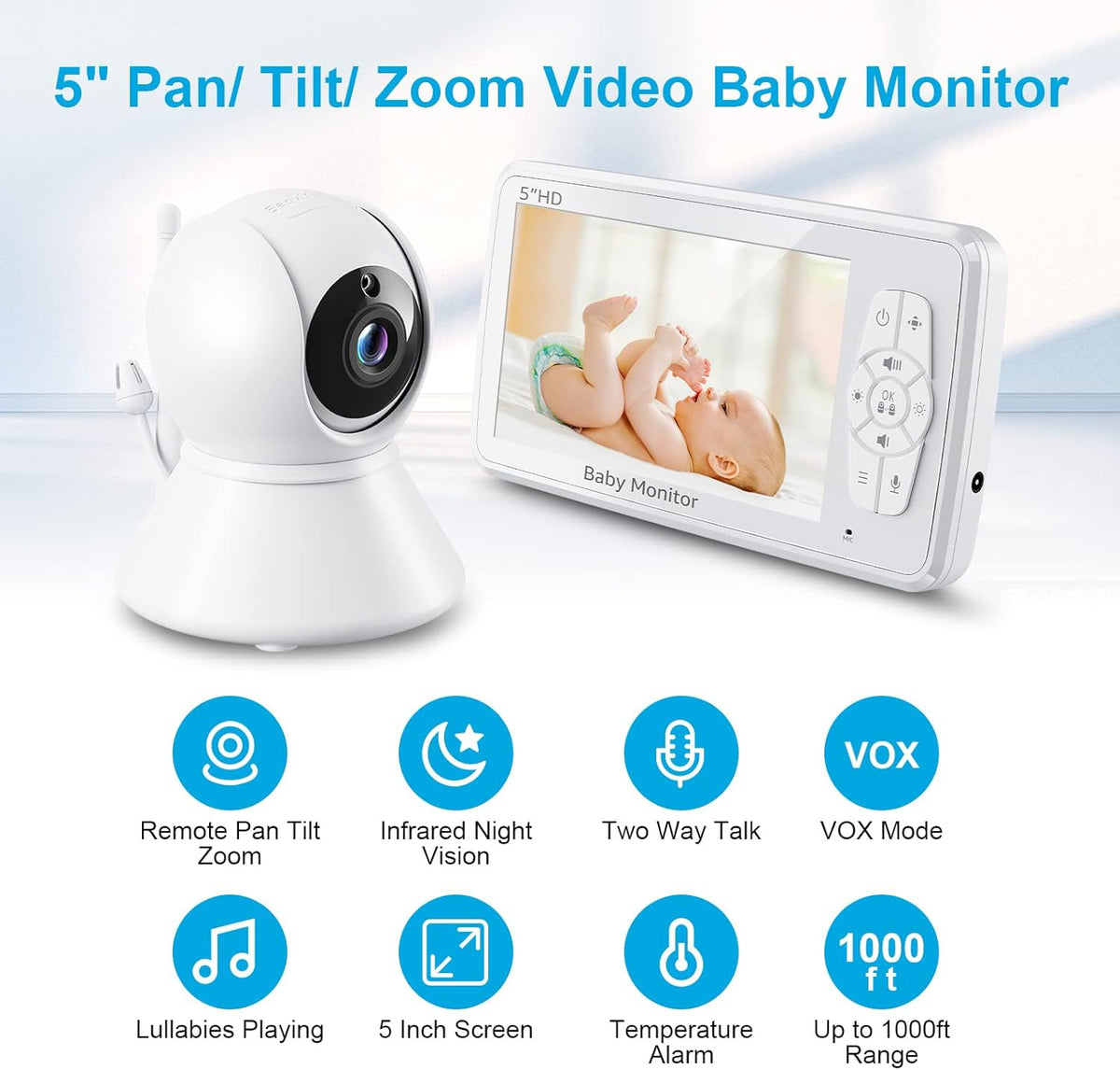 Video Baby Monitor with Camera and Audio, 5 Inch 720p HD Display M45346