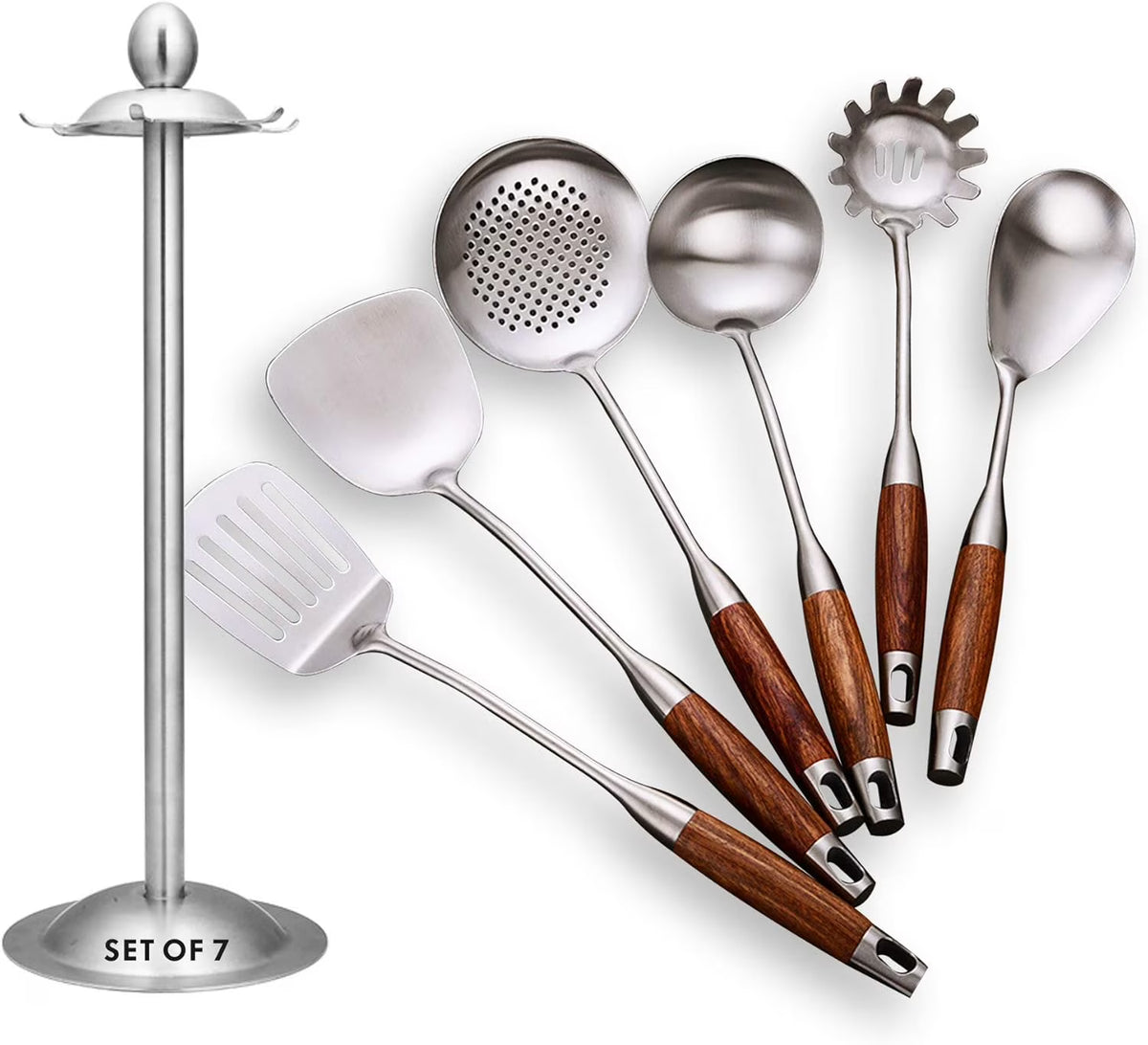 7pcs 304 Stainless Steel Kitchen Utensils Set with Wooden Handle Q835542