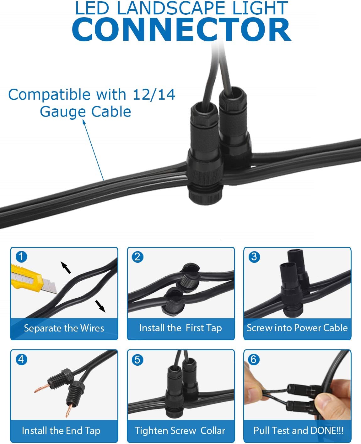 100 Pack 12-16 Gauge Low Voltage Landscape Lighting Wire Connectors U4056