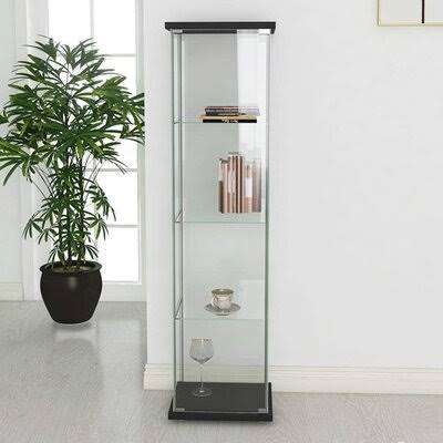 Black Glass Display Cabinet with 4 Shelves H2675