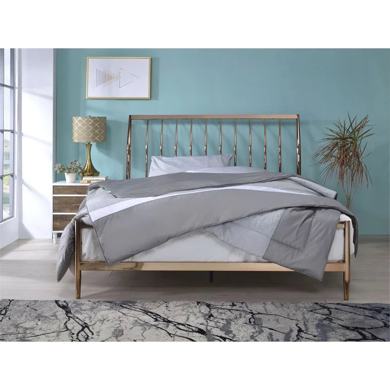 Contemporary Queen Metal Frame Sleigh Bed Z14906