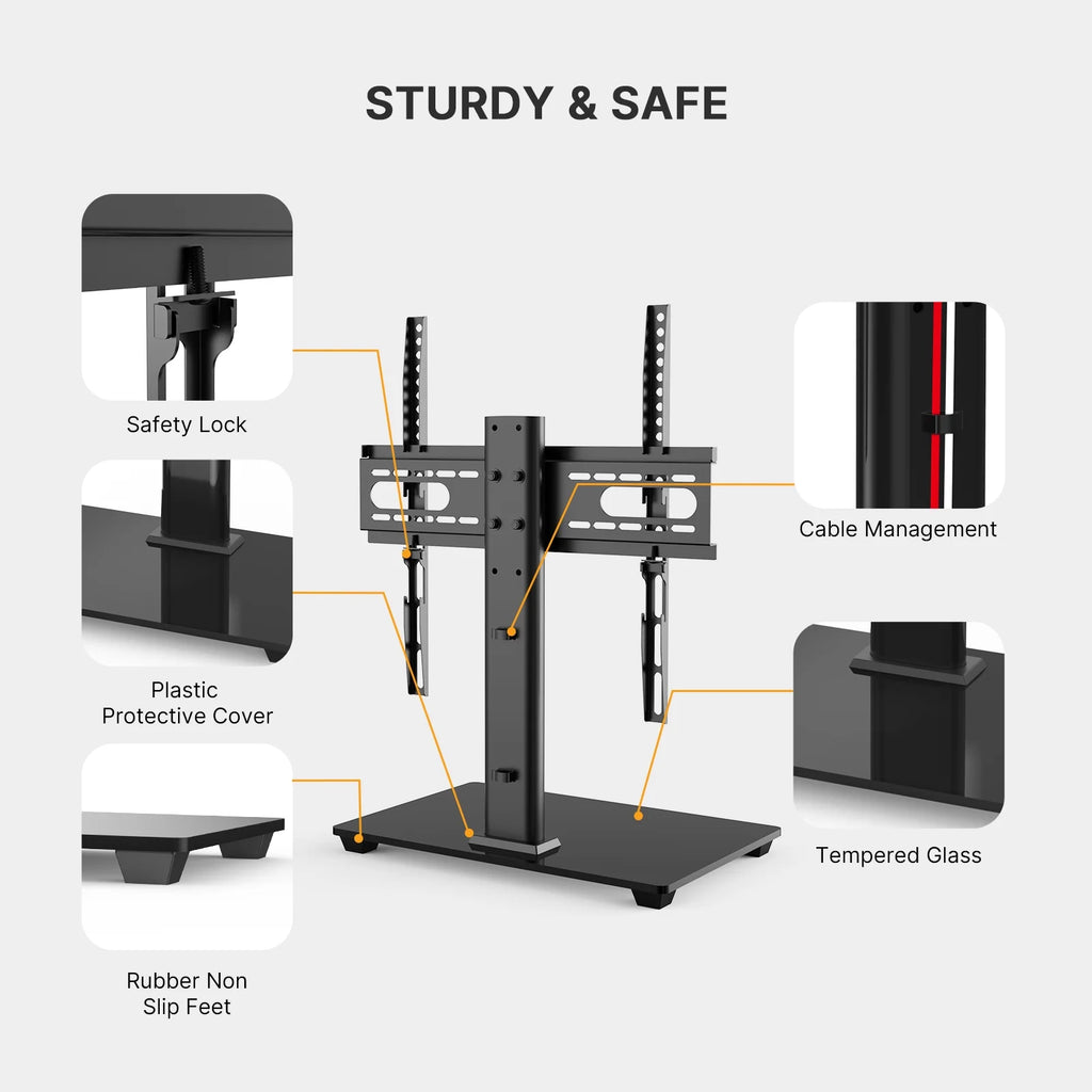 Universal TV Stand for 32-55 Inch TVs Height Adjustable Tempered Glass Base V389896
