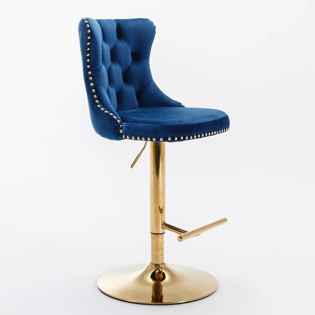 Blue Velvet Swivel Bar Stools with High Back, Set of 2 M761953