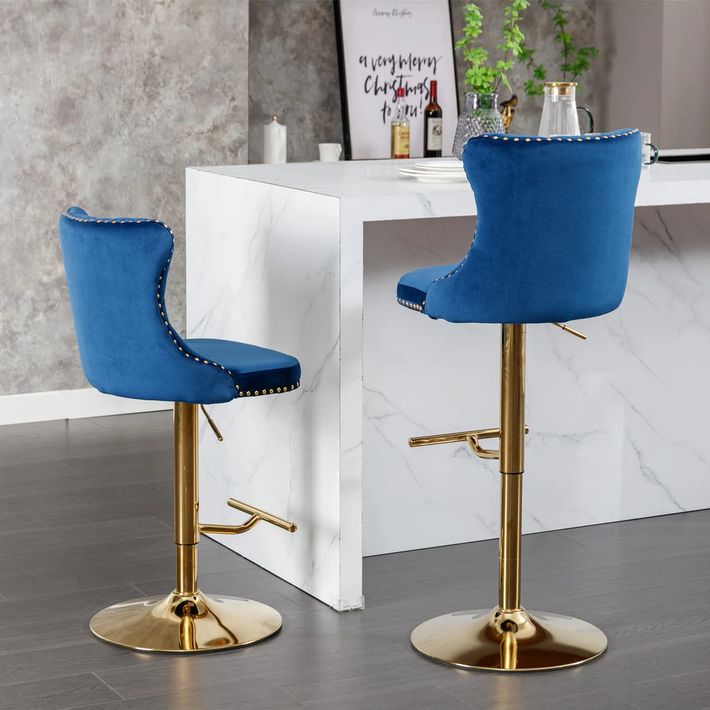 Blue Velvet Swivel Bar Stools with High Back, Set of 2 M761953