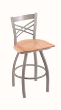 Anodized Nickel Swivel Stool with Natural Oak Seat S924