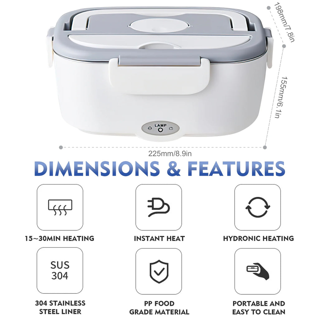 White 3-In-1 Portable Electric Lunch Box with 304 Stainless Steel Container L537