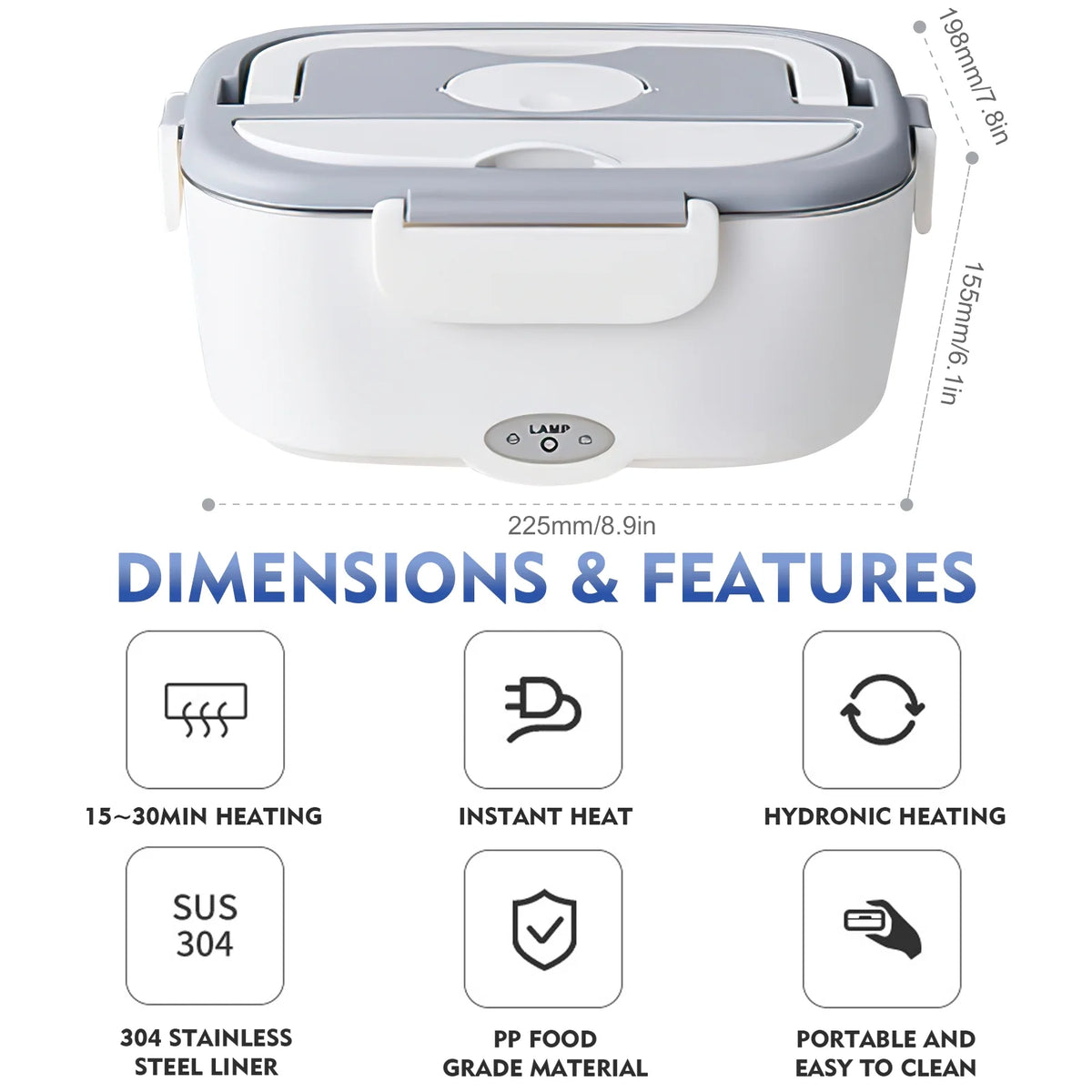 White 3-In-1 Portable Electric Lunch Box with 304 Stainless Steel Container L537