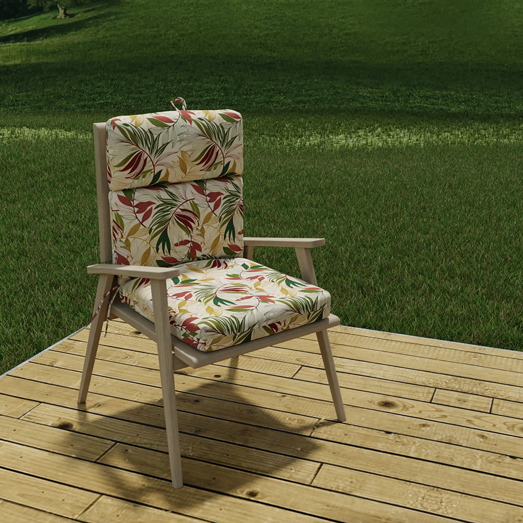 Beige Leaves Rectangular Outdoor Chair Cushion with Ties V64621