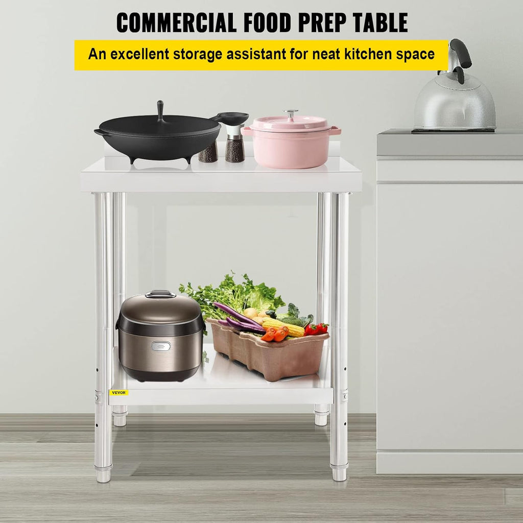 Stainless Steel Prep Table with Backsplash and Adjustable Undershelf V7151