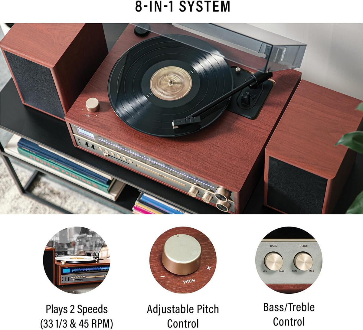 Walnut Turntable System with Bluetooth, CD, AM/FM and Speakers L467123