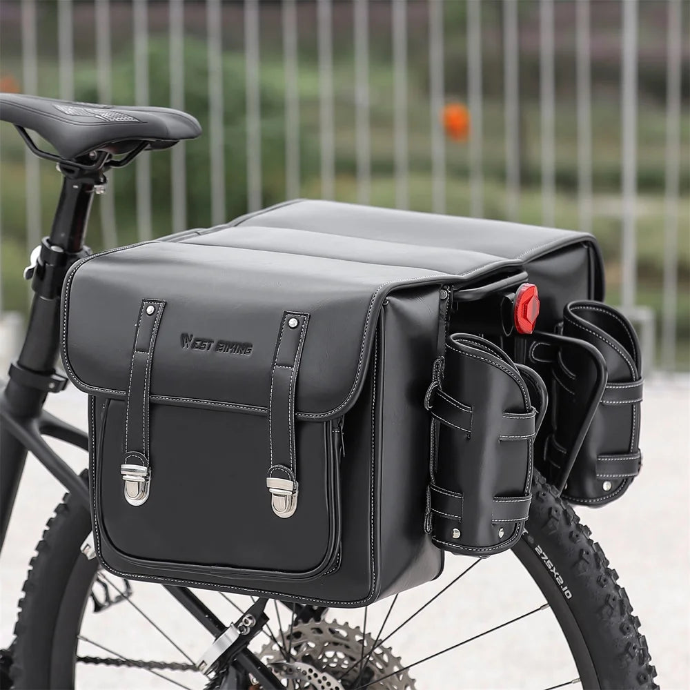 Retro Leather Bike Rear Bag with Side Bag Y2441