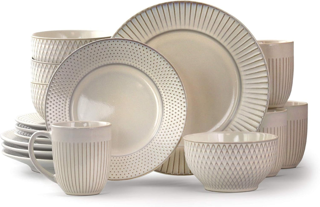 16 Piece White Stoneware Dinnerware Dish Set P759