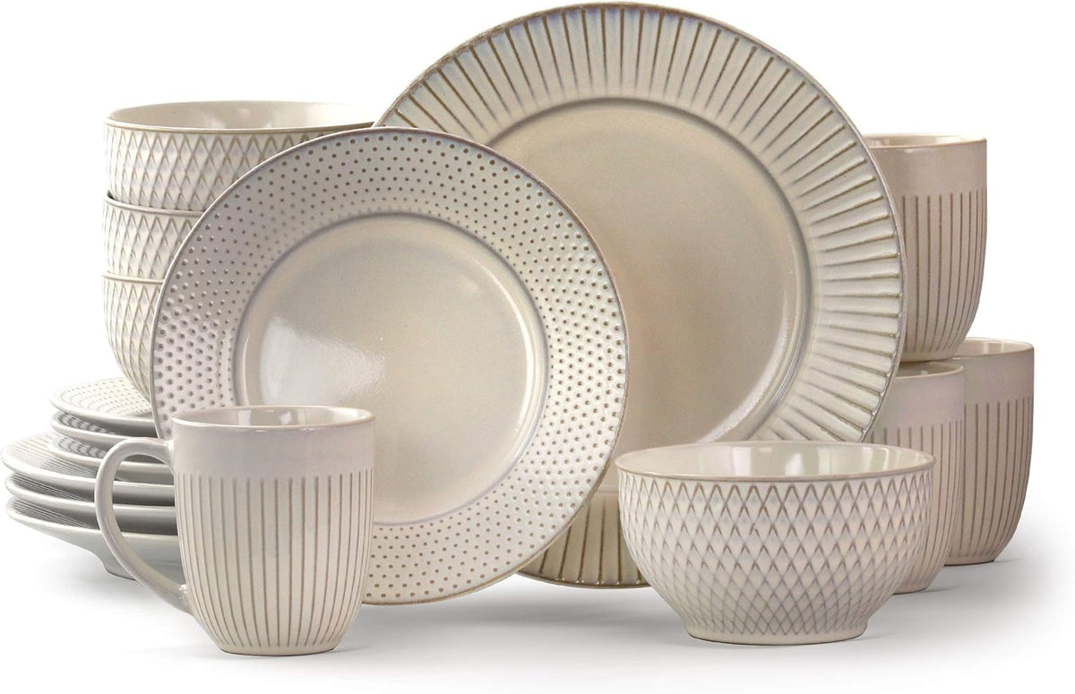 16 Piece White Stoneware Dinnerware Dish Set P759