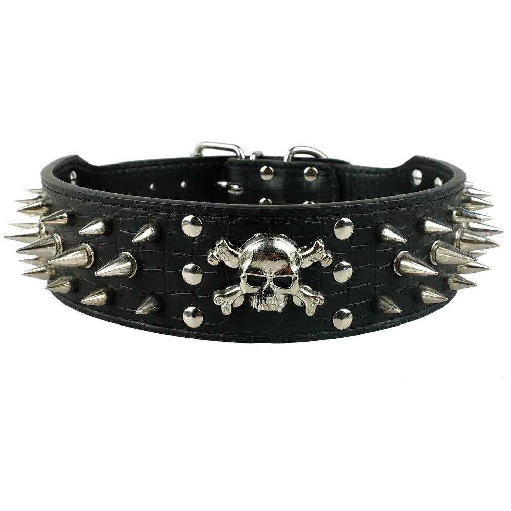 Black Leather Spiked Dog Collar & Leash & Harness 3 Pcs Set B654