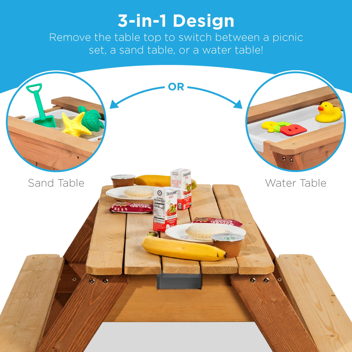 Kids 3-in-1 Wood Sand & Water Picnic Table with Umbrella U2965
