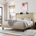 White Full Size Upholstered Platform Bed Frame with Storage Headboard G5091