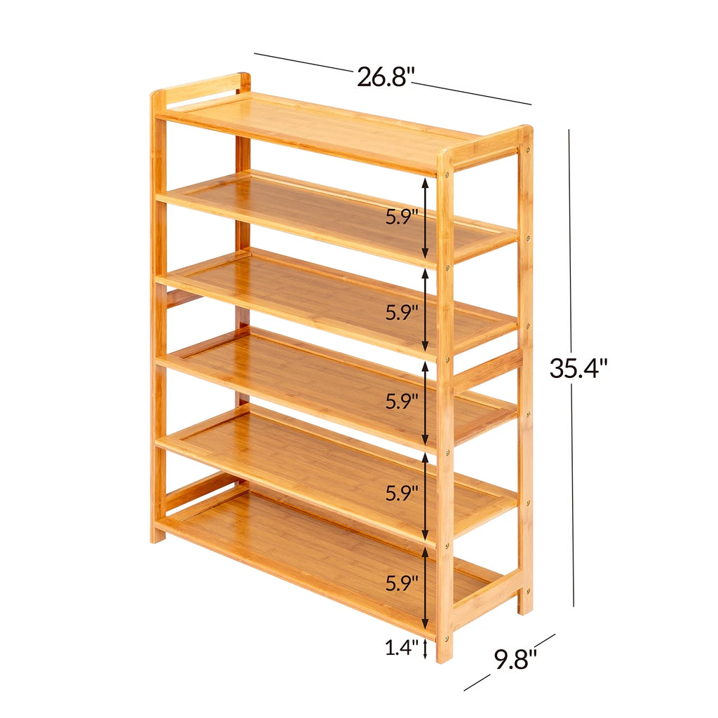 6 Tiers Bamboo Shoe Storage Rack, 18-24 Pairs, Wood Color Z219