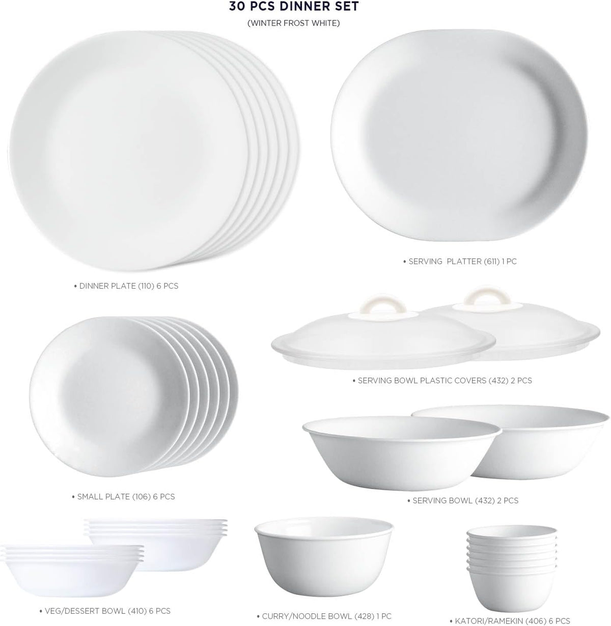 30 Pcs White Glass Dinner Set N879