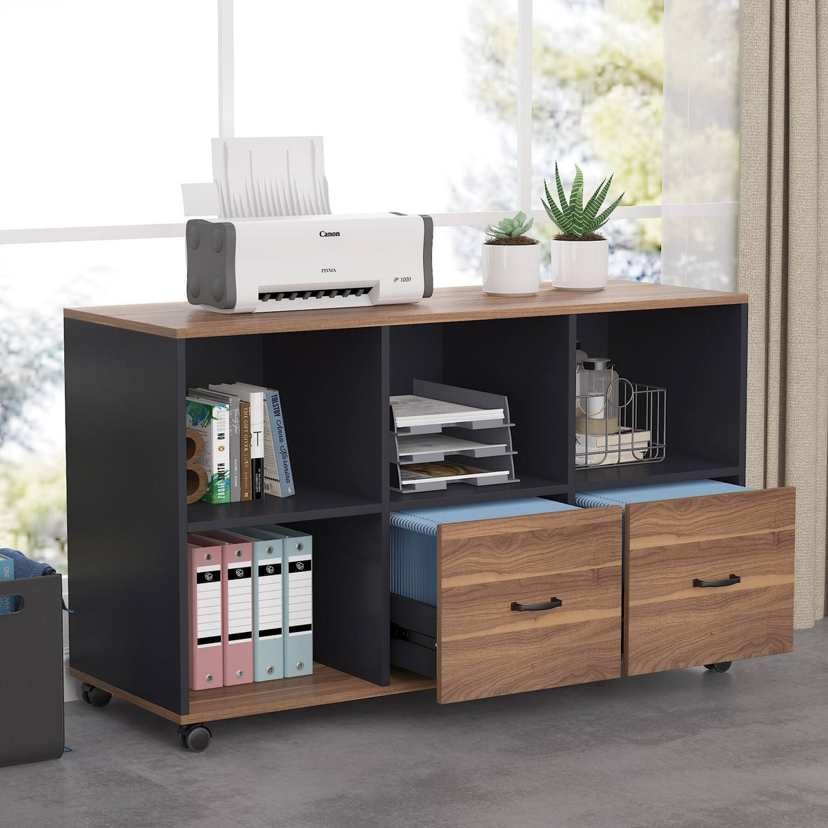 Brown 2 Drawer Letter Size Mobile File Cabinet T7723