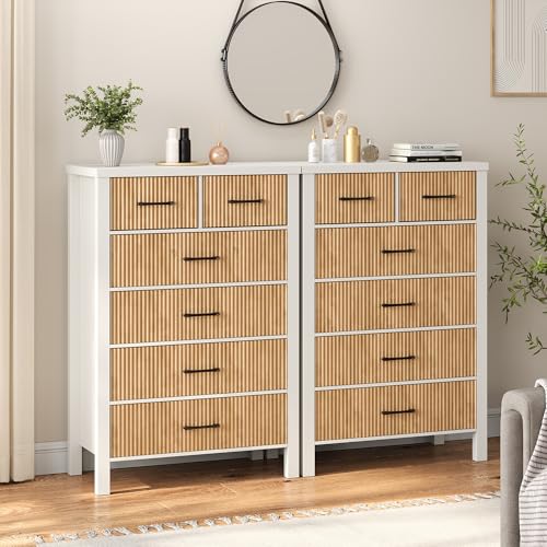 White 6 Drawer Fluted Wood Dresser P180466