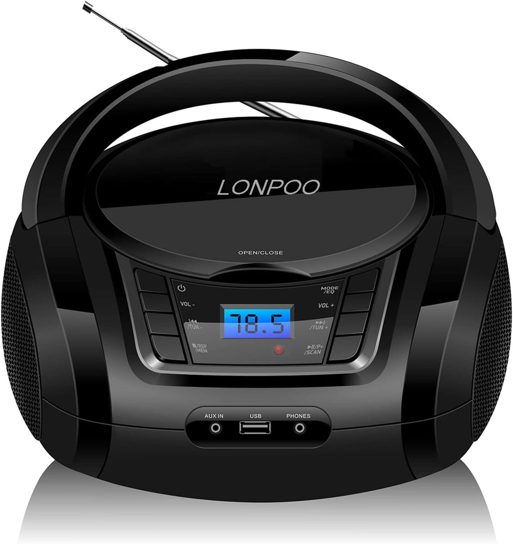 Black Pack of 2 Portable CD Player Boombox with FM Radio, Bluetooth, Stereo Sound Speaker Q71152