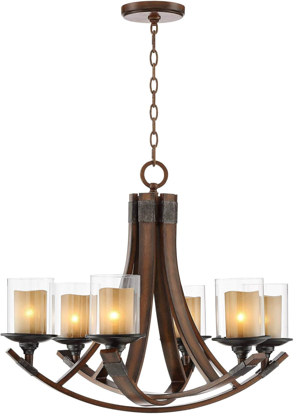 Mahogany Wood Chandelier 6-Light Fixture F396174