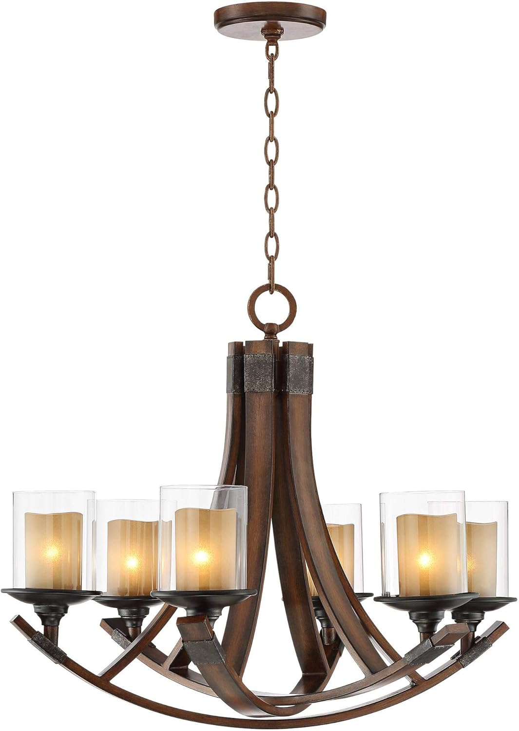 Mahogany Wood Chandelier 6-Light Fixture F396174