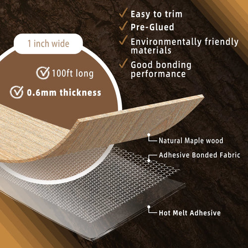 1 inch x 100ft Pre-glued Flexible Real Wood Veneer Edge Banding I5081