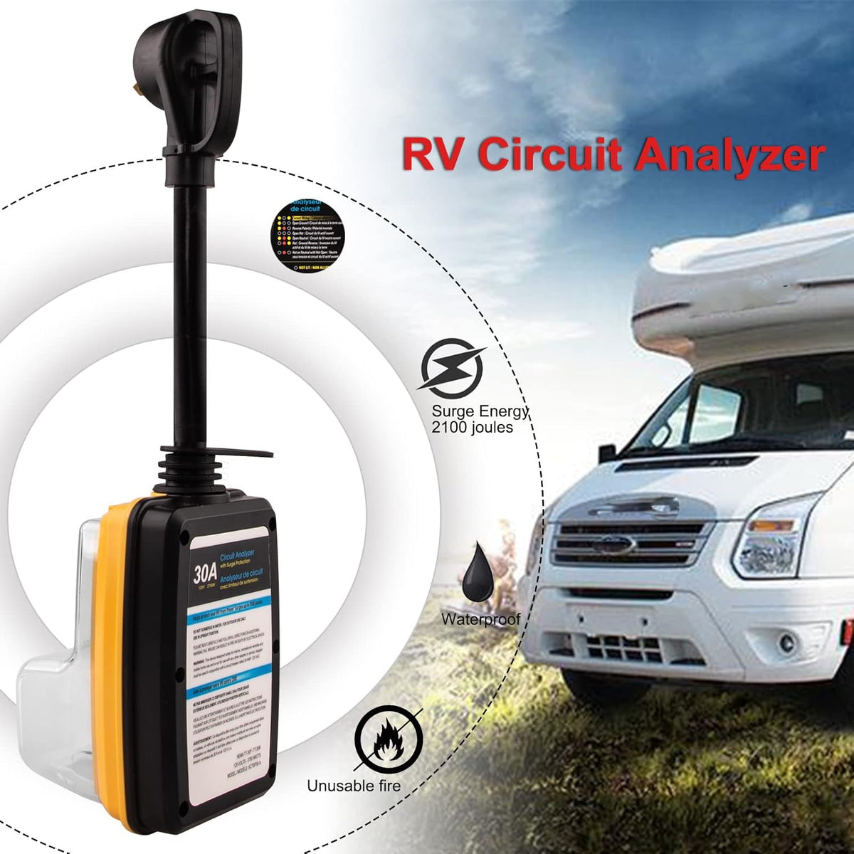 30 Amp Surge Protector for RV with Waterproof Cover and LED Indicator A93806