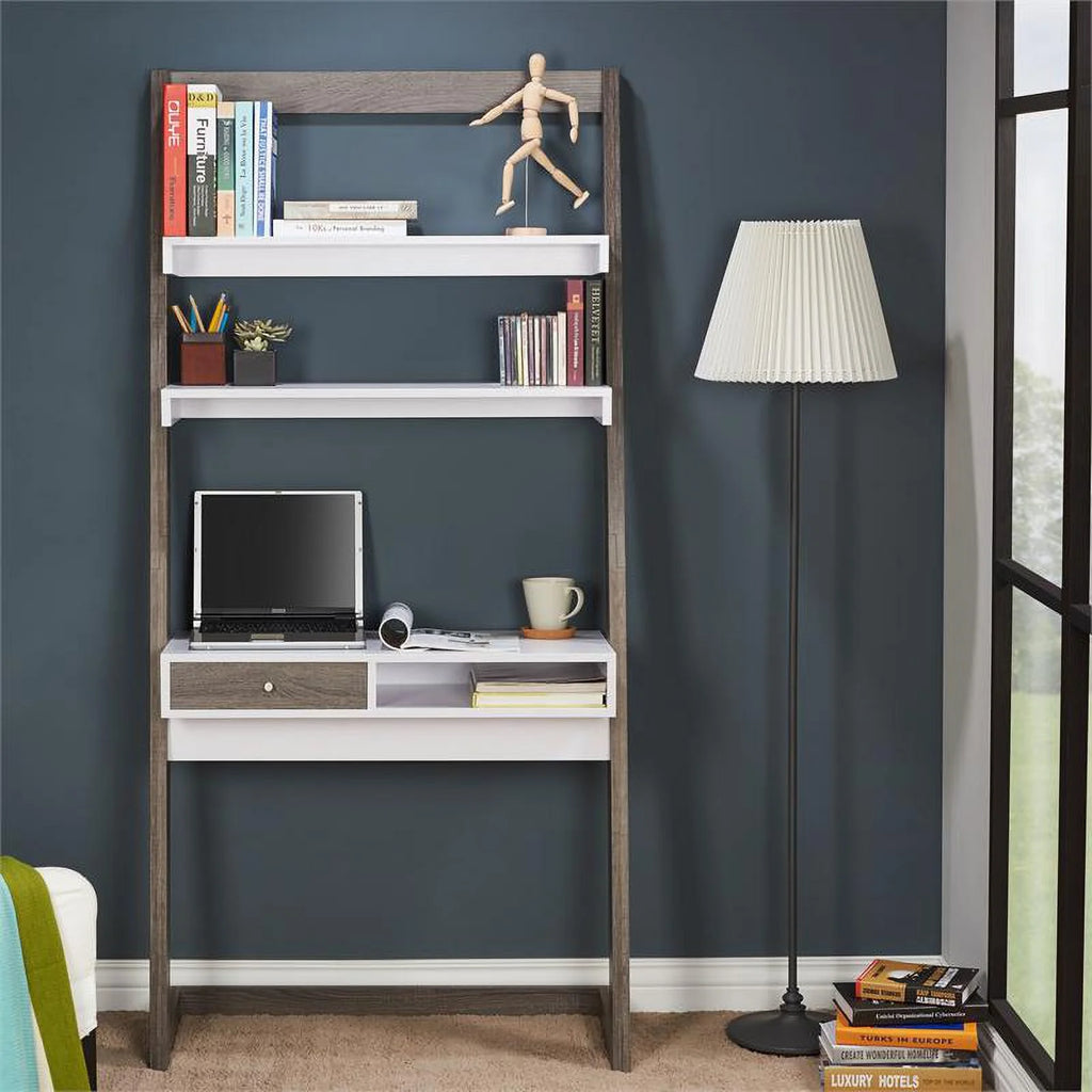 Distressed Gray Wood Writing Desk with Shelves M440078