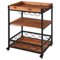 Solid Wood 3-Tier Rolling Bar Cart with Wine Rack M66901