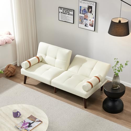 White Linen Convertible Sofa Bed with Adjustable Backrests G4593