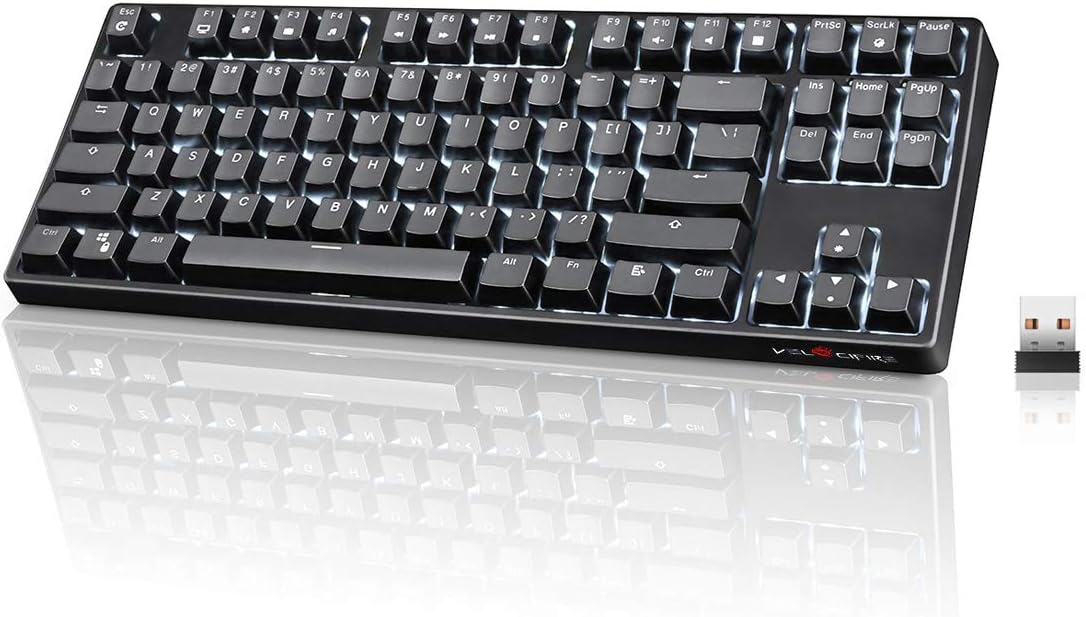 87 Key Tenkeyless Wireless Mechanical Keyboard with Brown Switches and White LED Backlit T273272